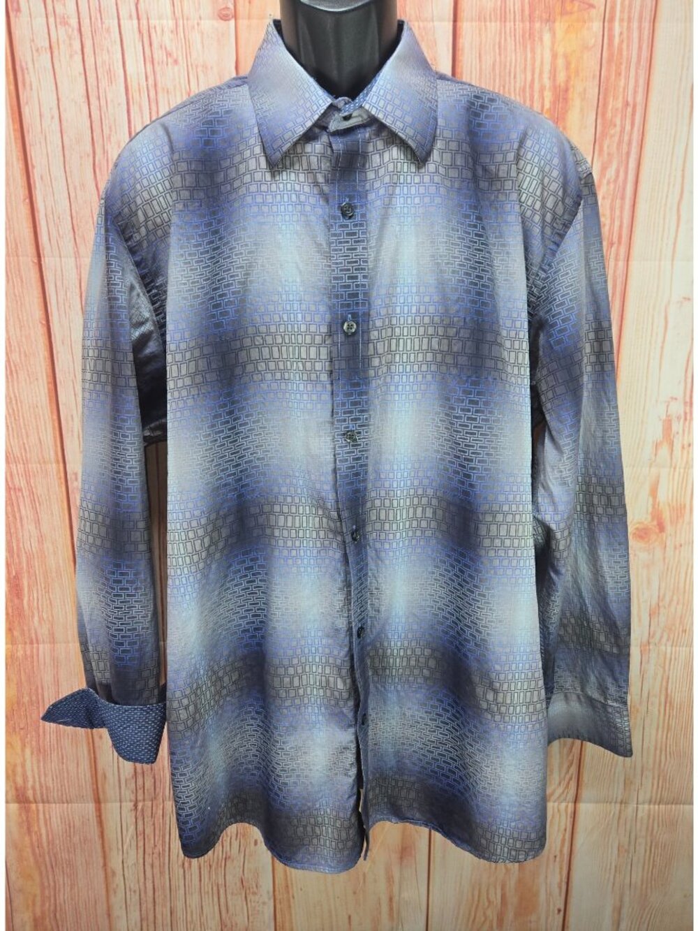 Johnston & Murphy Tailored Fit Blue Geometric Shirt XL